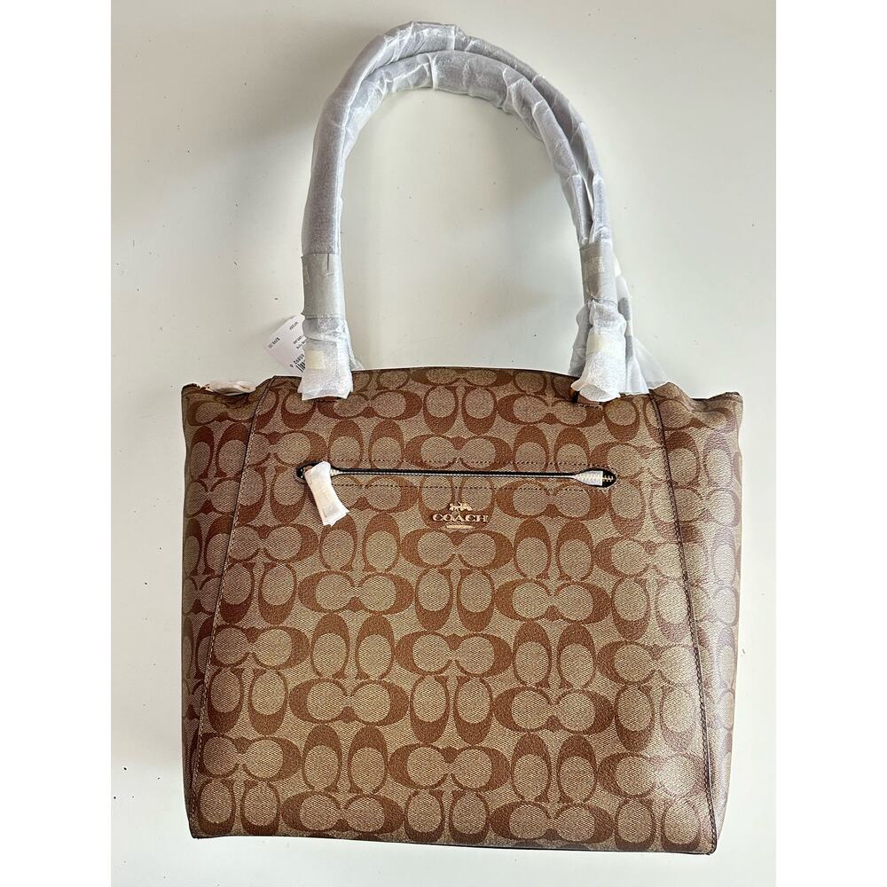 NWT COACH Signature Prairie Tote in signature Khaki Saddle $398 retail